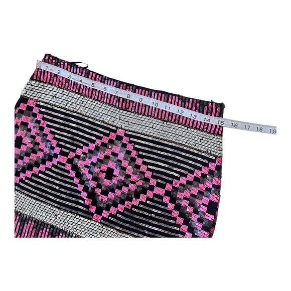 Forever 21 Women Mini Skirt SZ M Black-Pink Sequined-Side Zip Cocktail-Party Nig - Picture 5 of 9